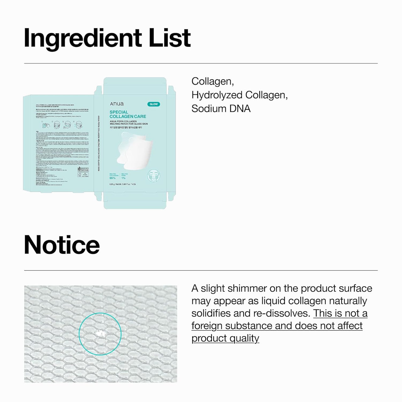 Anua PDRN Collagen Melting Patch for Glass Skin | 2 Pairs x 4EA | Korean Skincare