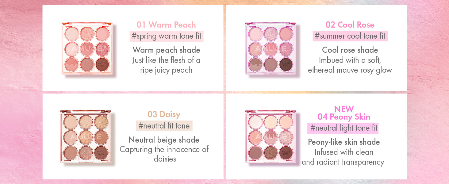AMUSE SEOUL Eye Color Palette #02 COOL ROSE,0.6g ×9,Korean Makeup