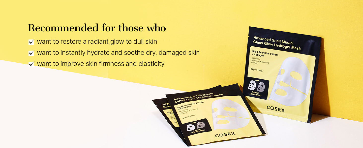 COSRX Advanced Snail Mucin Glass Glow Hydrogel Face Masks Skincare 3EA / Korean Skin Care