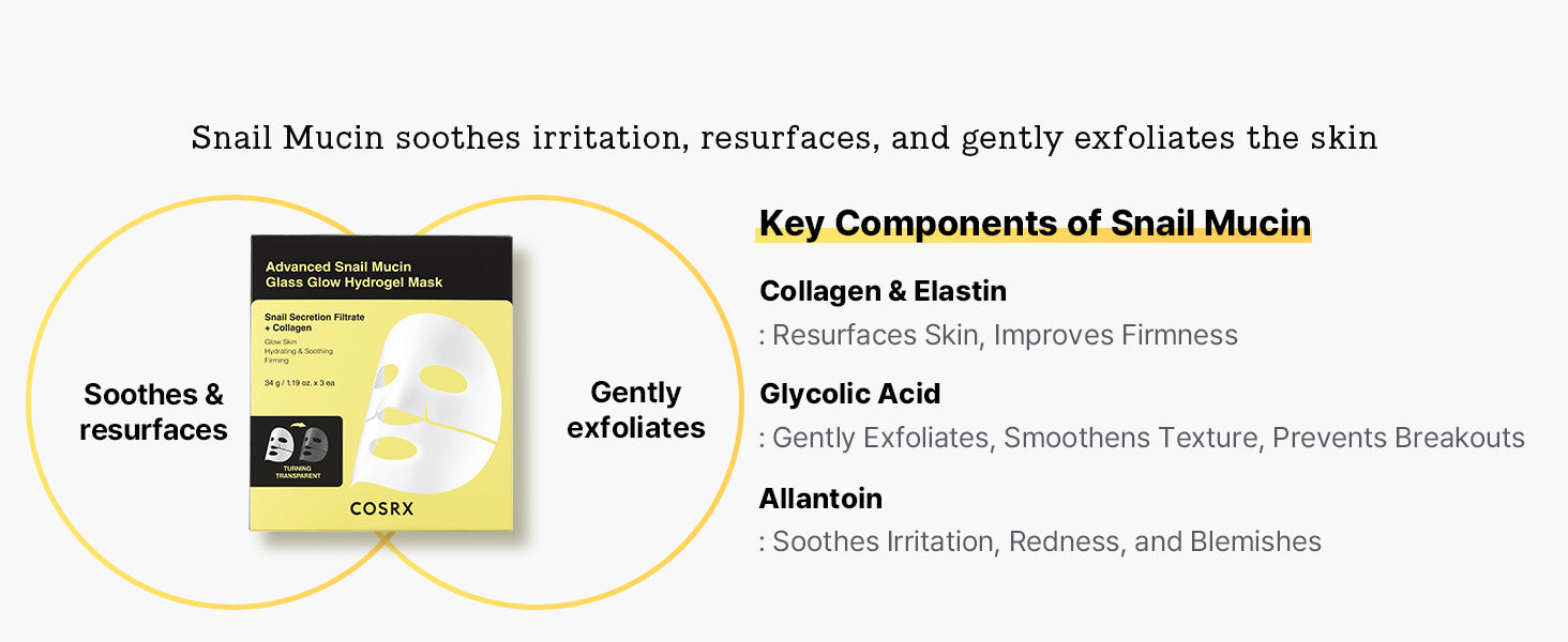 COSRX Advanced Snail Mucin Glass Glow Hydrogel Face Masks Skincare 3EA / Korean Skin Care