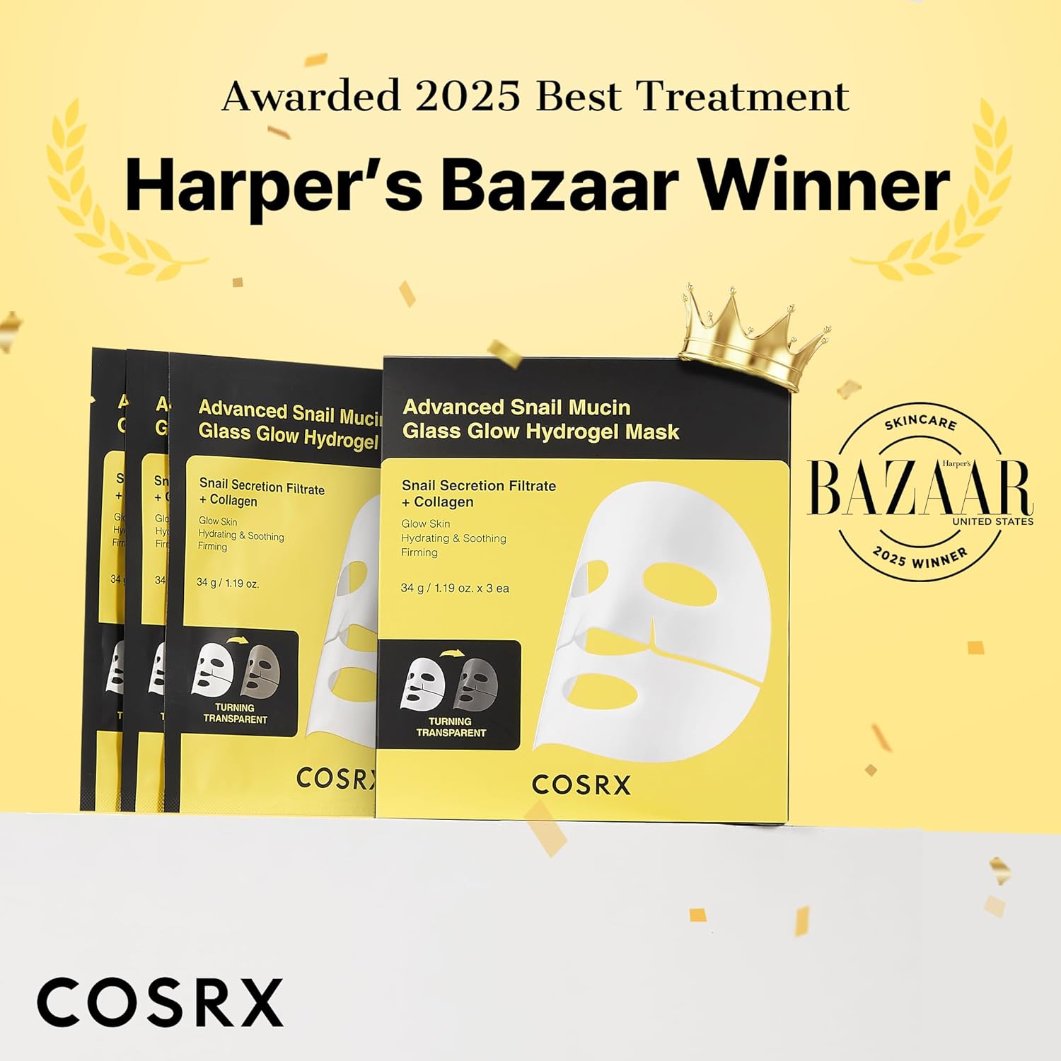 COSRX Advanced Snail Mucin Glass Glow Hydrogel Face Masks Skincare 3EA / Korean Skin Care