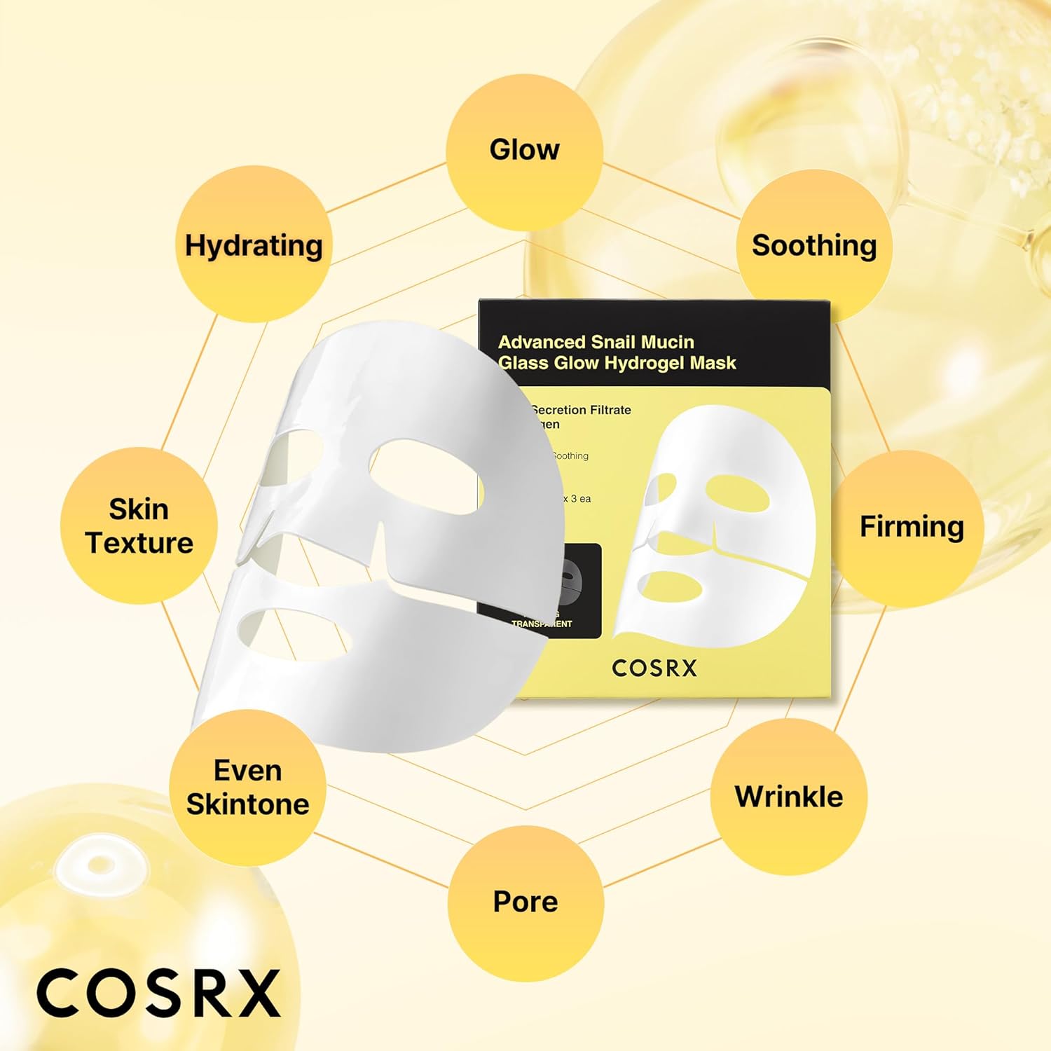 COSRX Advanced Snail Mucin Glass Glow Hydrogel Face Masks Skincare 3EA / Korean Skin Care