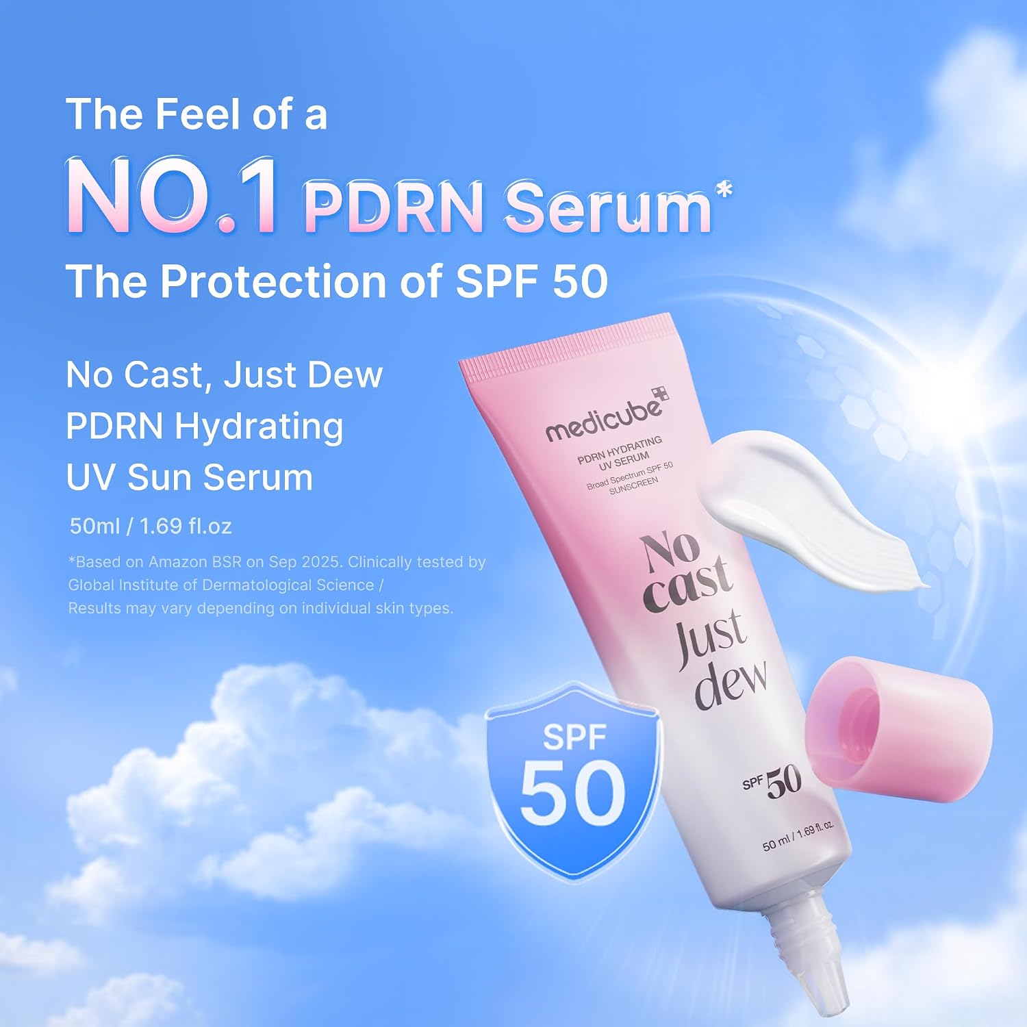 medicube No Cast Just Dew PDRN Hydrating UV Sun Serum SPF50 50ml | Korean Suncare