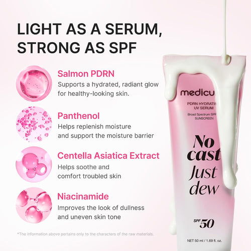 medicube No Cast Just Dew PDRN Hydrating UV Sun Serum SPF50 50ml | Korean Suncare