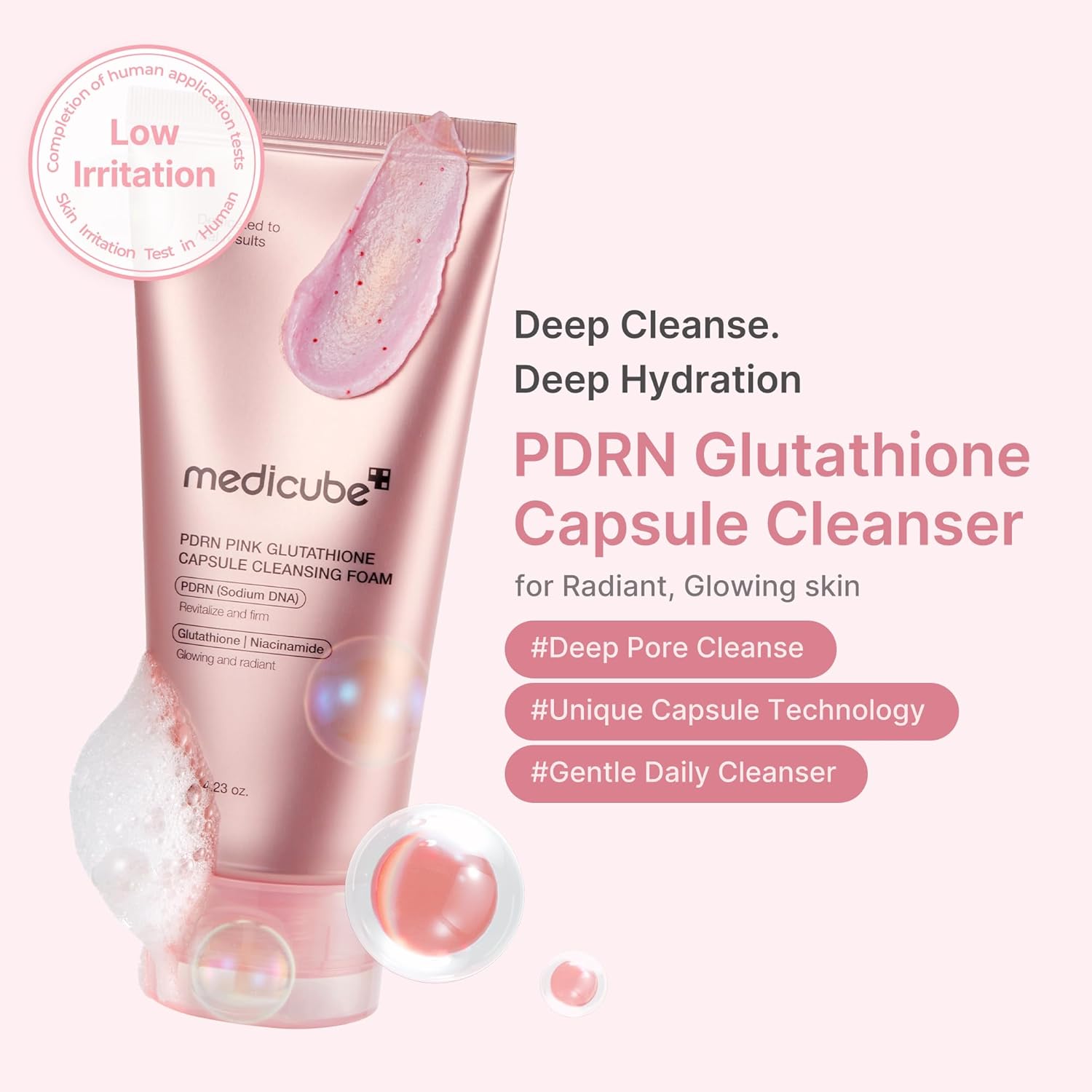 medicube PDRN Pink Glutathione Capsule Cleansing Foam 120g | Korean Skincare