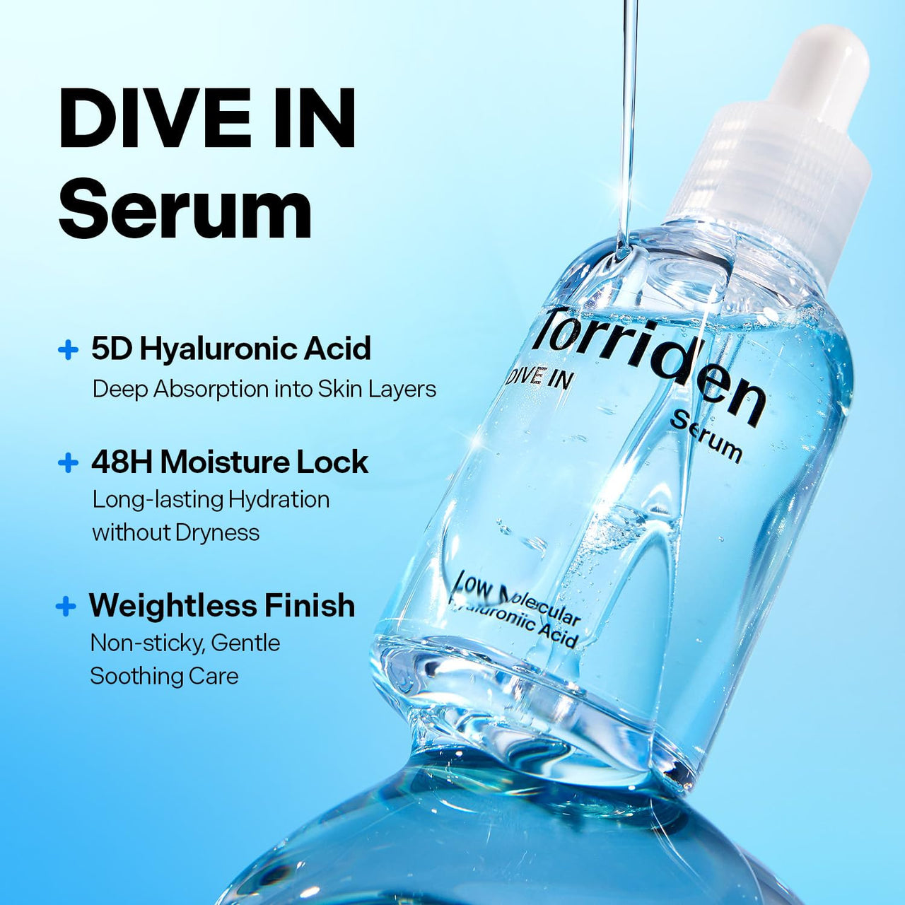 Torriden DIVE IN Hyaluronic Acid Serum for Deep Hydration 50ml (1.69 fl.oz.) | Korean Skin care
