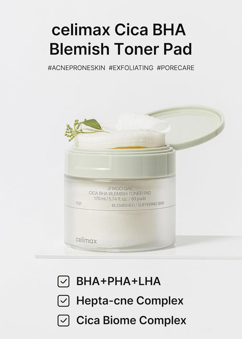 celimax Ji.Woo.Gae CICA BHA Blemish Toner Pad 60 Pads
