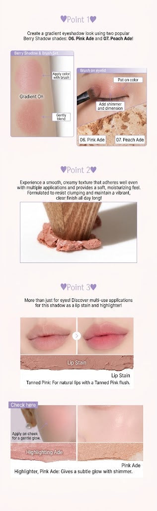 piciberry Berry Cream Shadow 1.4g (Sharpener Included),Korean Makeup