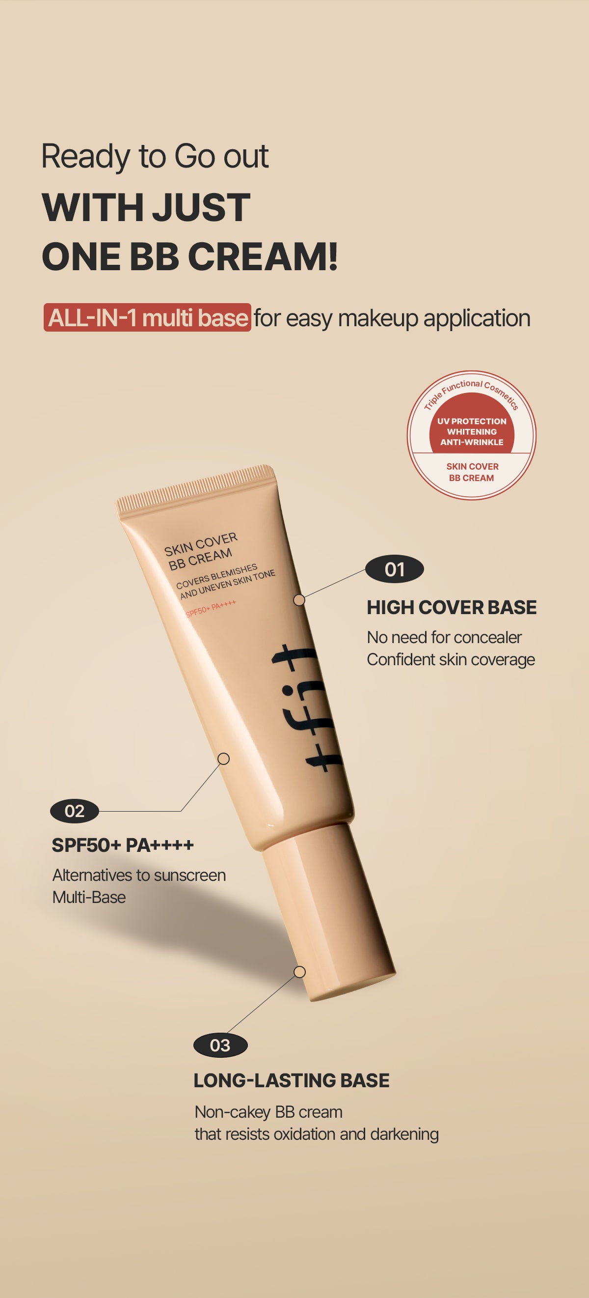 tfit Skin Cover BB Cream SPF50+PA++++ 30g,Korean Makeup