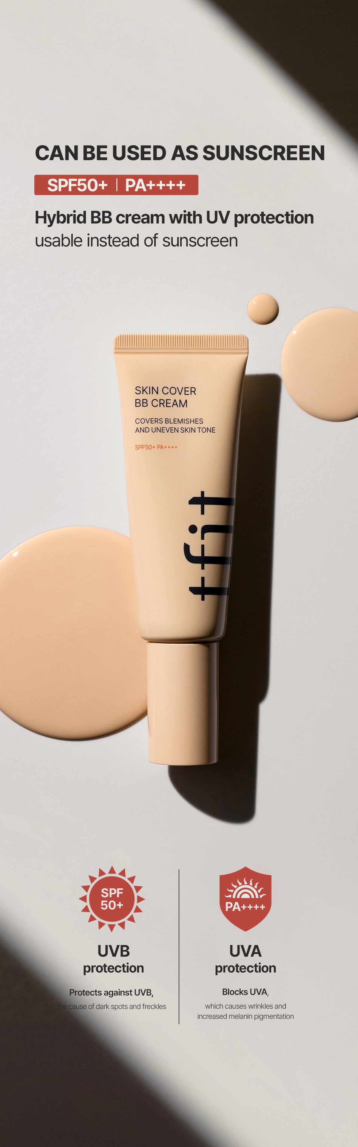tfit Skin Cover BB Cream SPF50+PA++++ 30g,Korean Makeup
