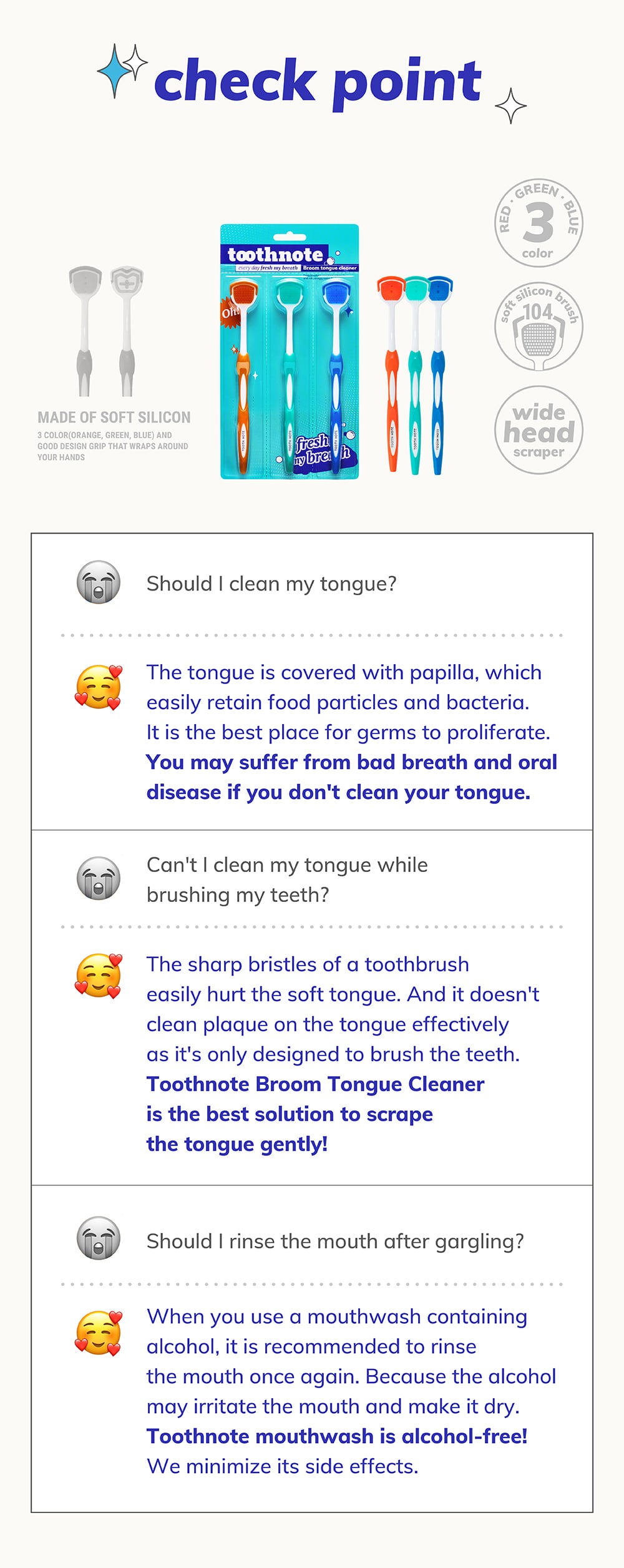 tooth note 3 Types of Tongue Cleaner 2 Package | Korean Oral Care